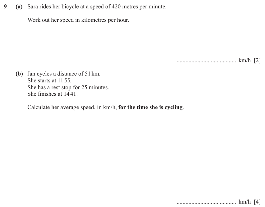 IGCSE 0580 Jun 2024 Paper 32 Question 9 — Speed, distance, time problems (Core, 6 marks)
