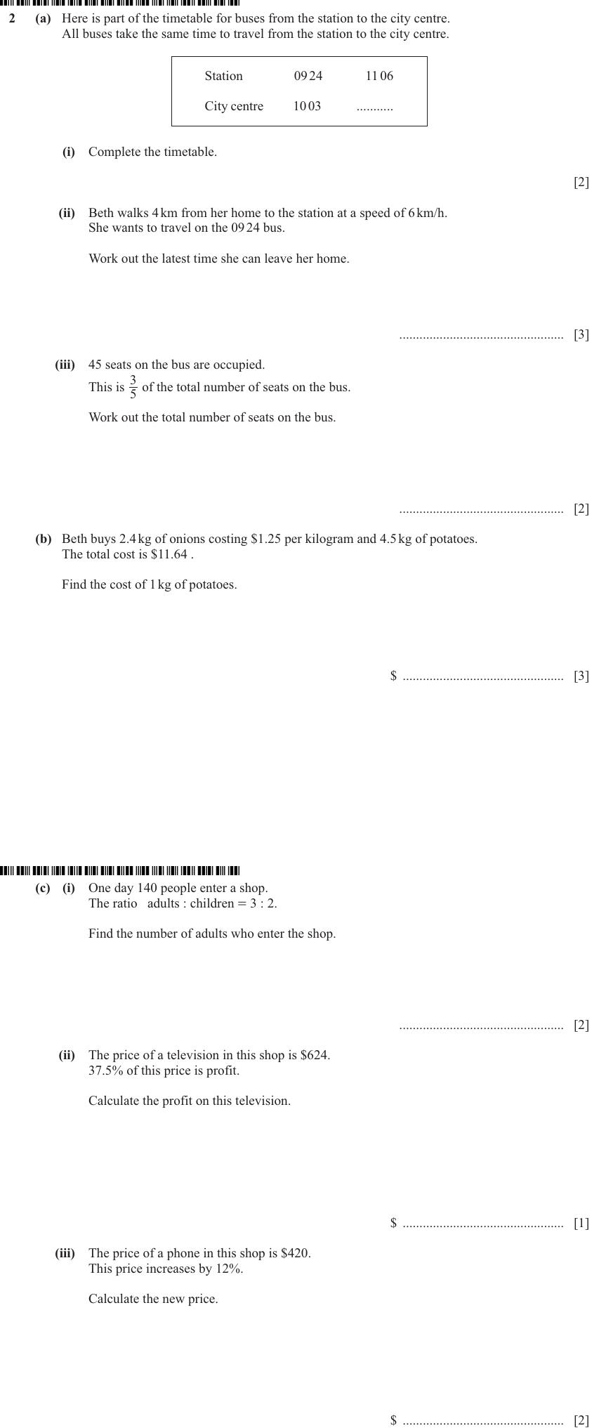 IGCSE 0580 Jun 2024 Paper 33 Question 2 — Speed, distance, time problems (Core, 15 marks)