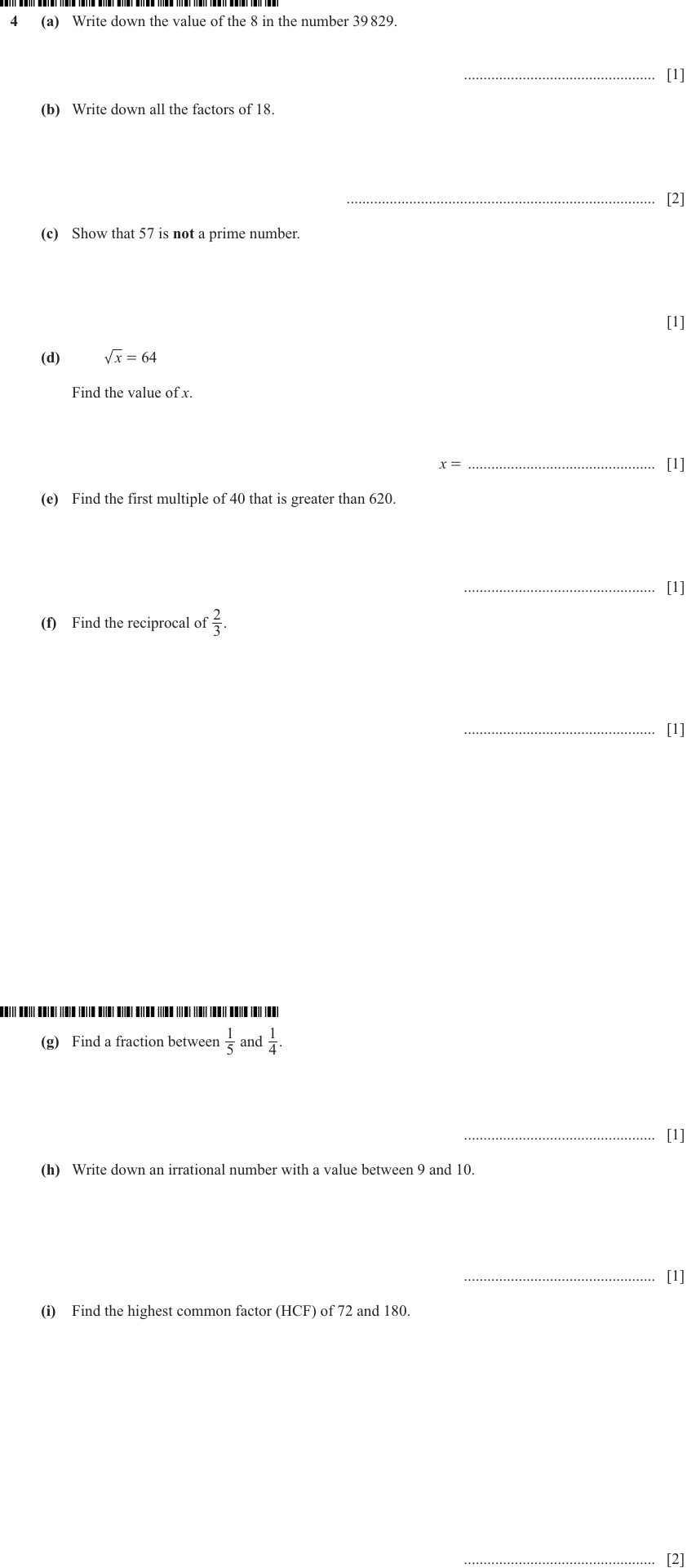 IGCSE Mathematics 0580 May/June 2024 Paper 33 Question 4 – Numbers, The four rules, 11 marks