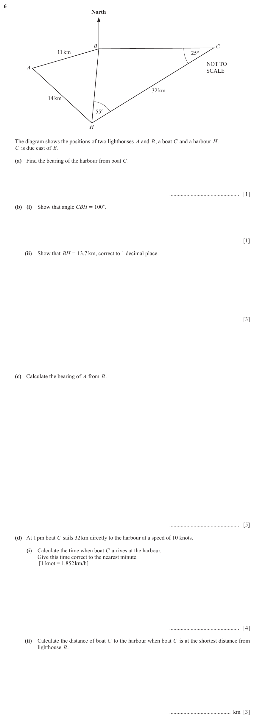 IGCSE 0580 Jun 2024 Paper 41 Question 6 — Three-figure bearings (Extended, 17 marks)