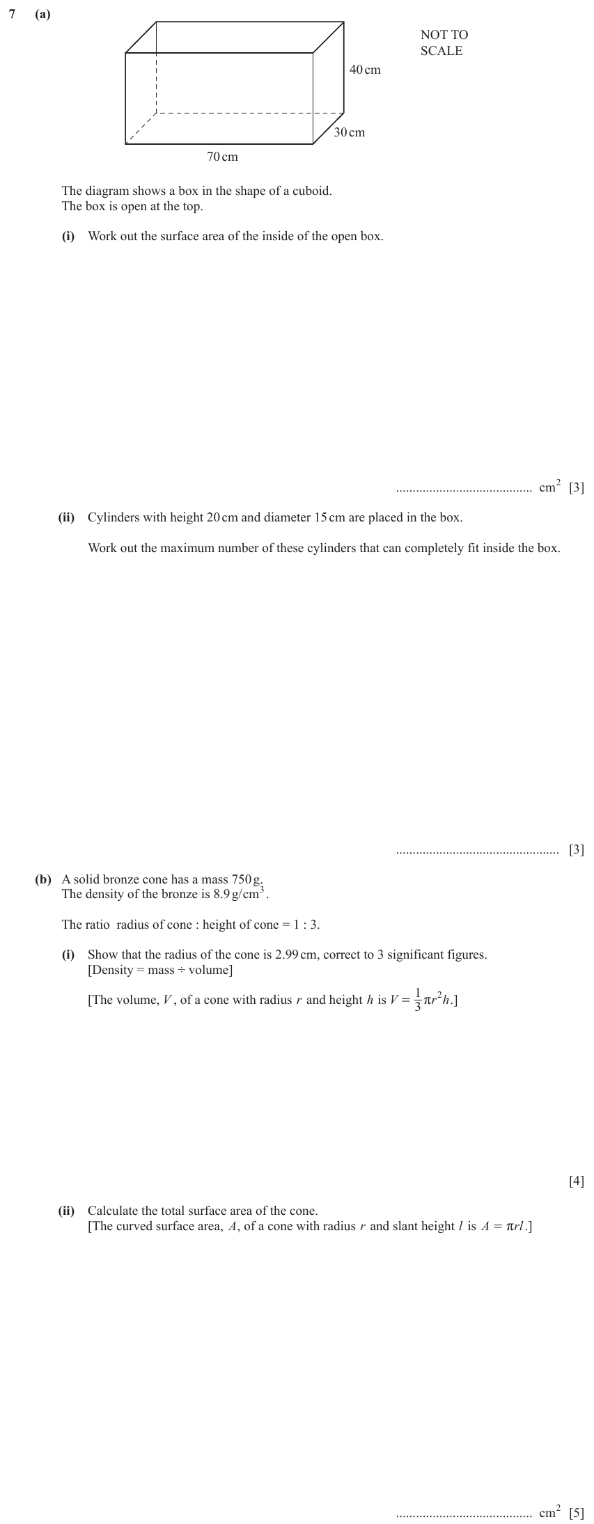 IGCSE Mathematics 0580 May/June 2024 Paper 41 Question 7 – Mensuration, Perimeter, Area and Volume, 15 marks
