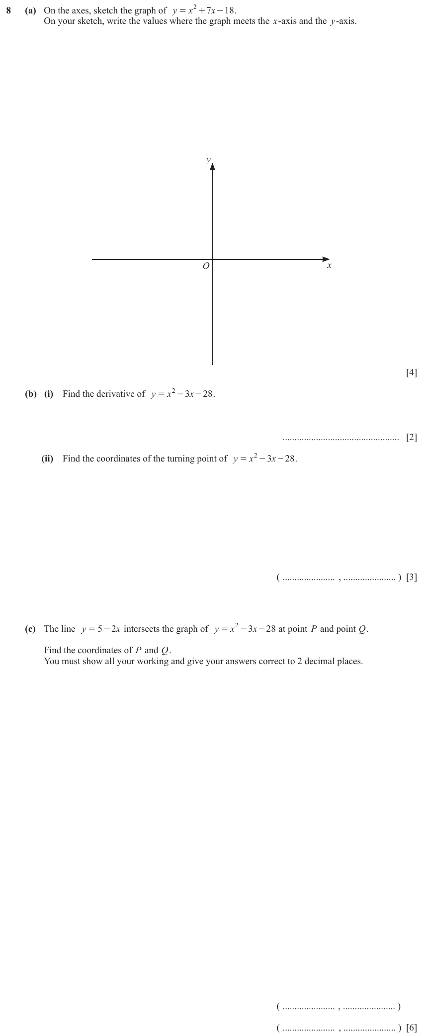 IGCSE Mathematics 0580 May/June 2024 Paper 41 Question 8 – Functions and Graphs, Graphs of functions, 15 marks