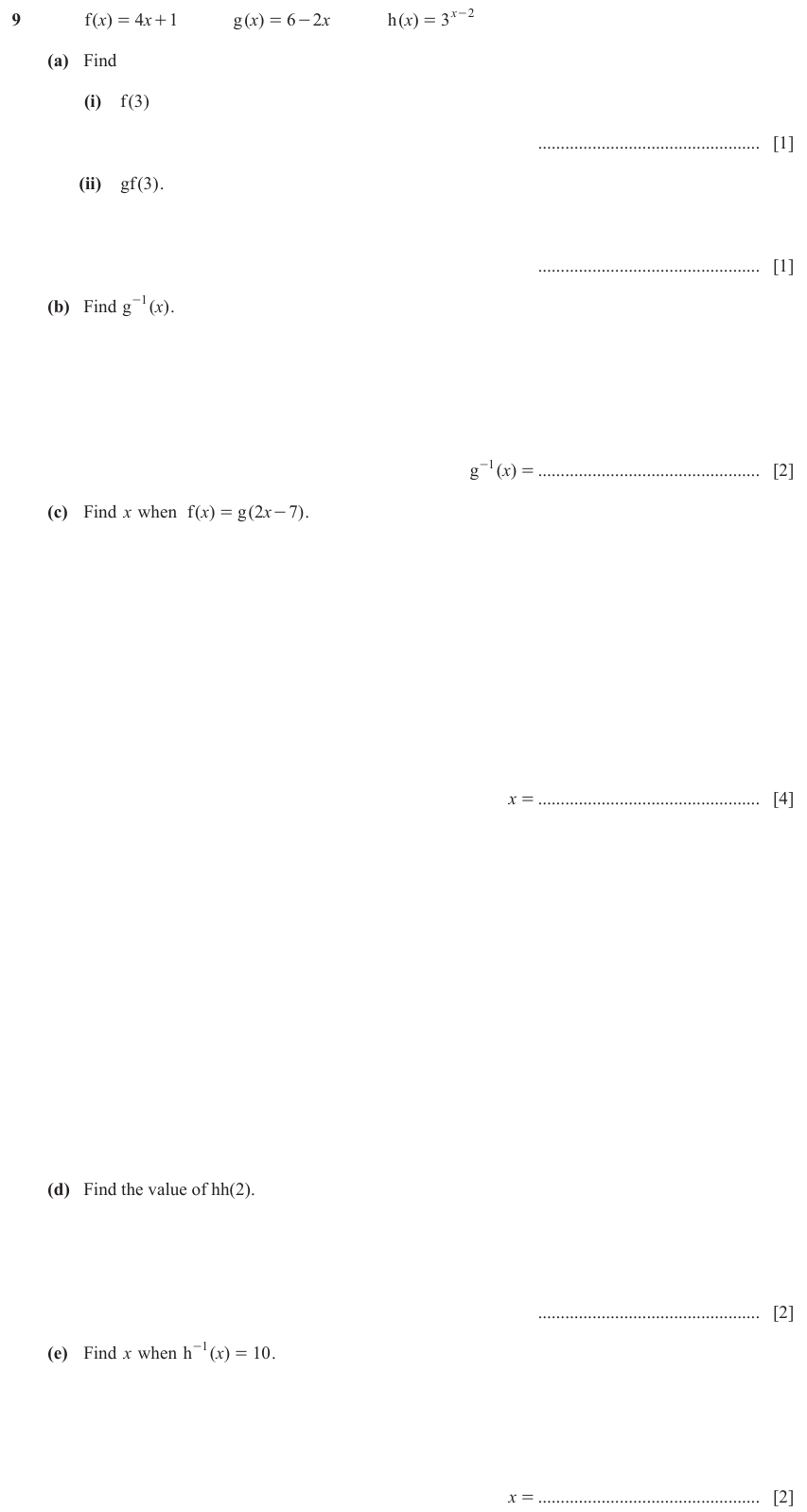 IGCSE Mathematics 0580 May/June 2024 Paper 41 Question 9 – Functions and Graphs, Graphs of functions, 12 marks