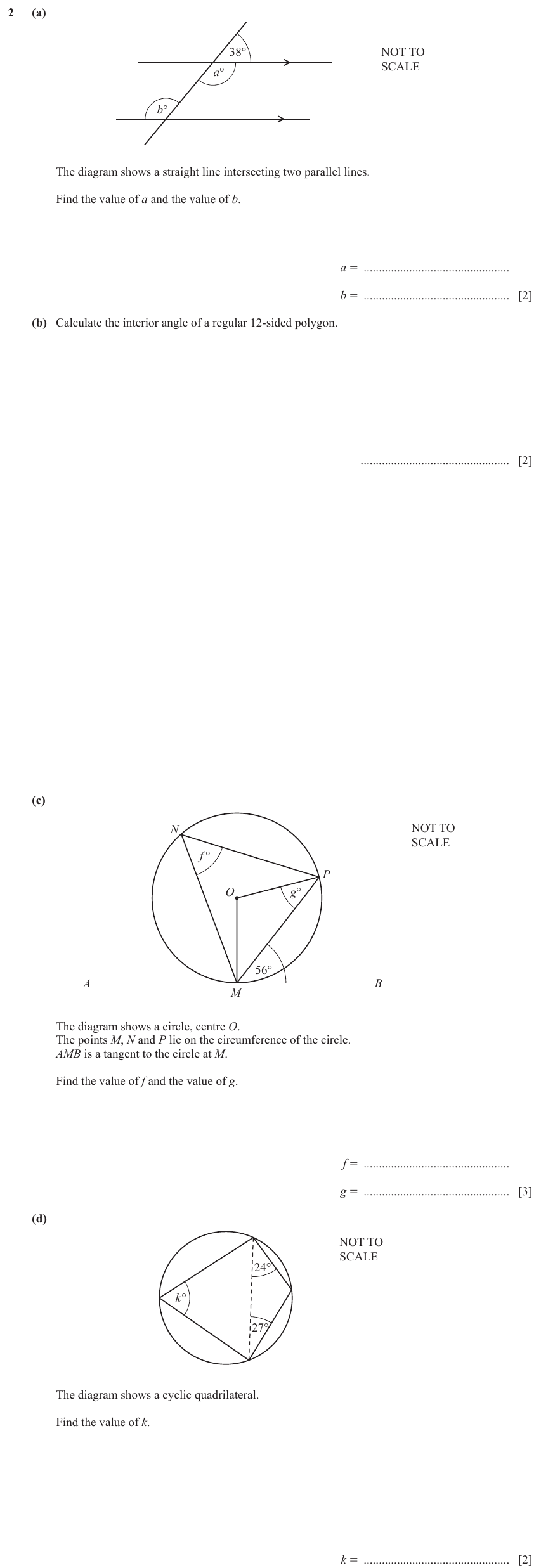 IGCSE Mathematics 0580 May/June 2024 Paper 42 Question 2 – Geometry, Angles using geometrical properties, 9 marks
