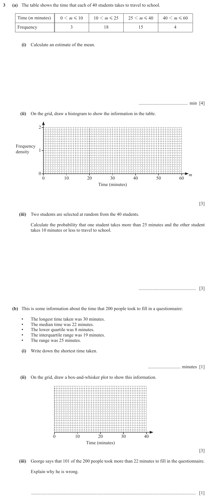 IGCSE 0580 Jun 2024 Paper 42 Question 3 — Frequency density (Extended, 15 marks)