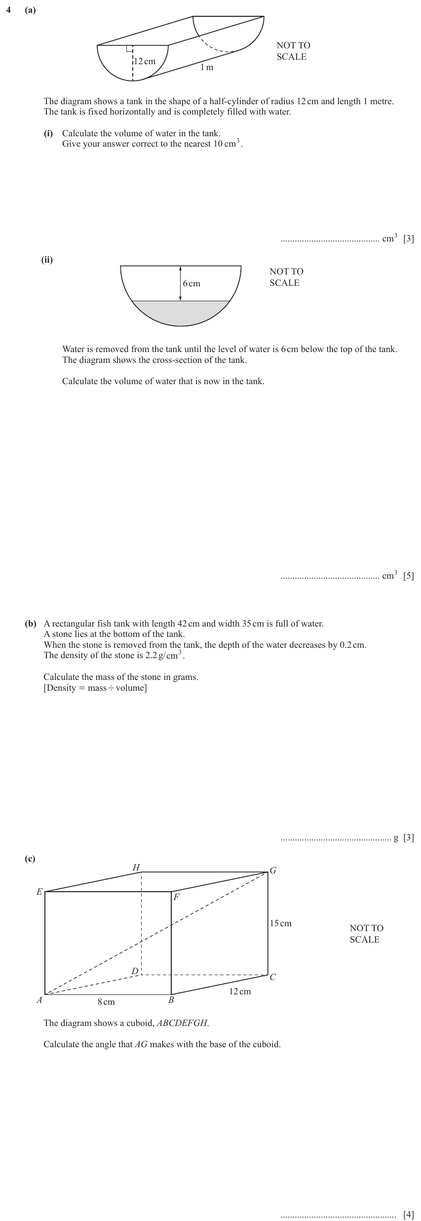 IGCSE Mathematics 0580 May/June 2024 Paper 42 Question 4 – Mensuration, Perimeter, Area and Volume, 15 marks