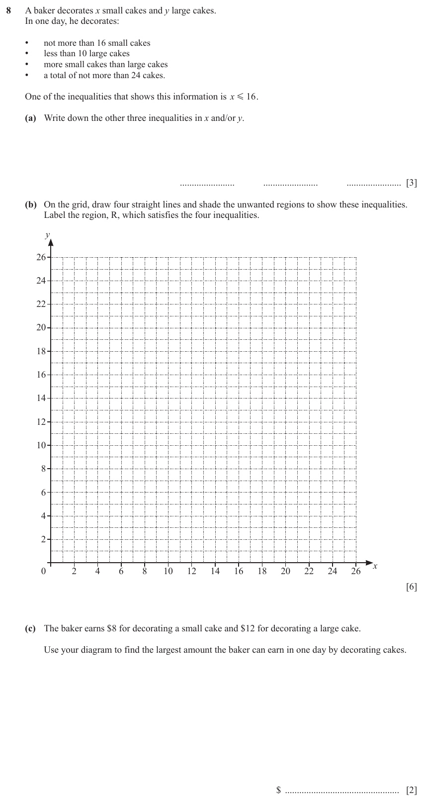 IGCSE Mathematics 0580 May/June 2024 Paper 42 Question 8 – Algebra, Inequalities, 11 marks
