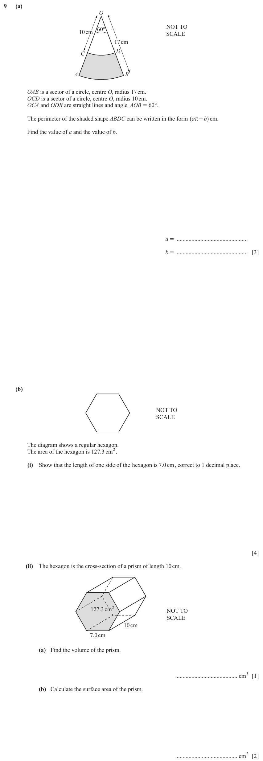 IGCSE Mathematics 0580 May/June 2024 Paper 42 Question 9 – Mensuration, Perimeter, Area and Volume, 10 marks