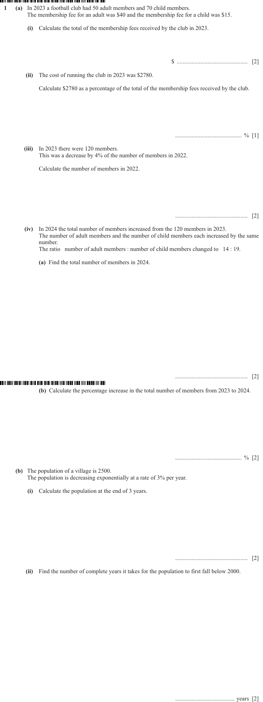 IGCSE 0580 Jun 2024 Paper 43 Question 1 — Ratio and proportion (Extended, 13 marks)