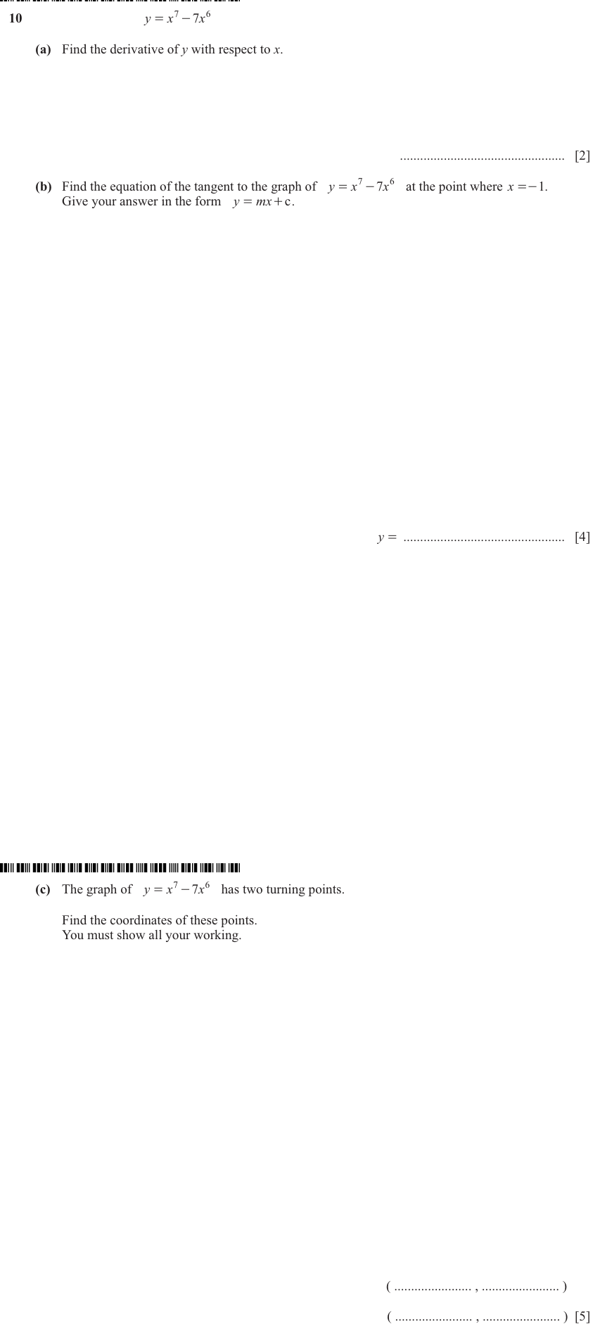 IGCSE 0580 Jun 2024 Paper 43 Question 10 — Calculus (Extended, 11 marks)