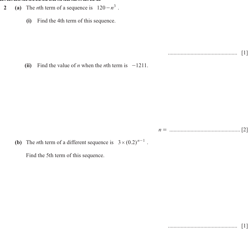 IGCSE Mathematics 0580 May/June 2024 Paper 43 Question 2 – Algebra, Sequences, 12 marks