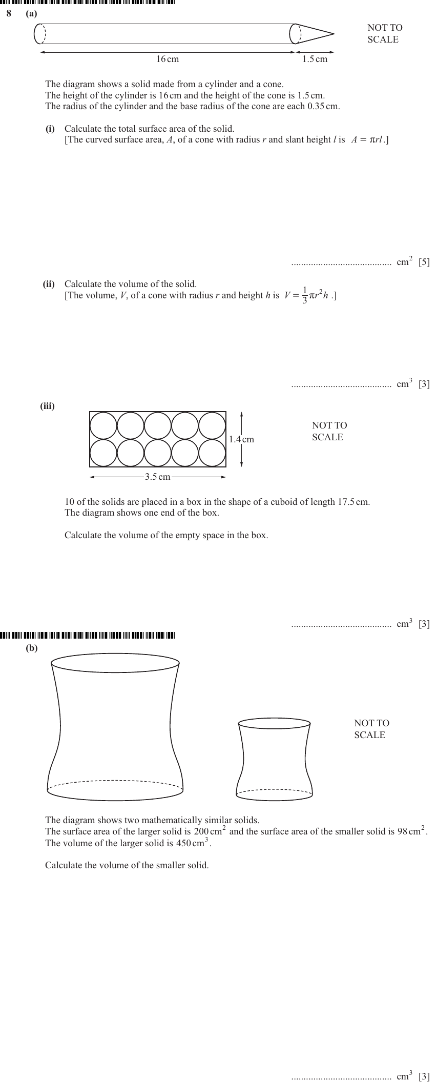 IGCSE Mathematics 0580 May/June 2024 Paper 43 Question 8 – Mensuration, Perimeter, Area and Volume, 14 marks