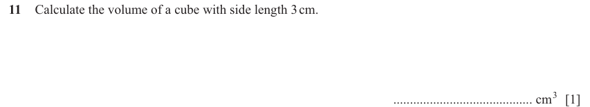 IGCSE Mathematics 0580 May/June 2025 Paper 11 Question 11 – Mensuration, Perimeter, Area and Volume, 1 marks