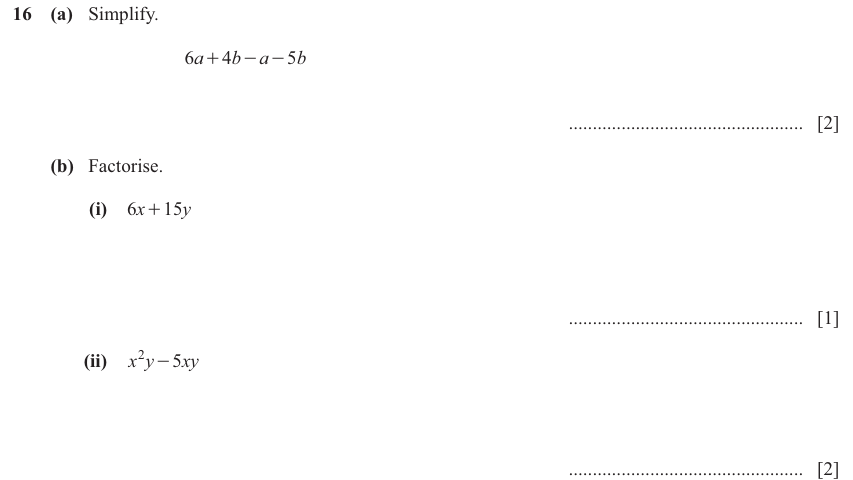 IGCSE 0580 Jun 2025 Paper 11 Question 16 — Basic algebra (Core, 5 marks)
