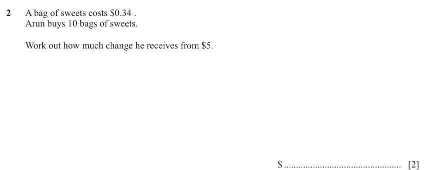 IGCSE Mathematics 0580 May/June 2025 Paper 11 Question 2 – Numbers, The four rules, 2 marks