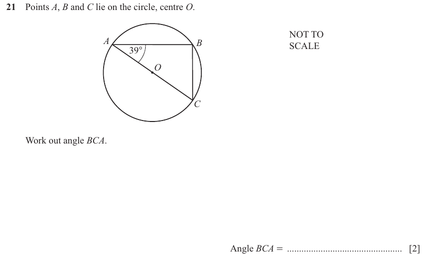 IGCSE Mathematics 0580 May/June 2025 Paper 11 Question 21 – Geometry, Angles using geometrical properties, 2 marks