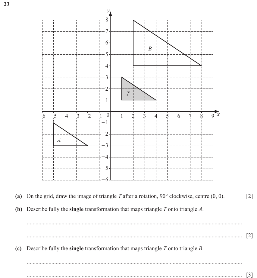 IGCSE 0580 Jun 2025 Paper 11 Question 23 — Transformations (Core, 7 marks)