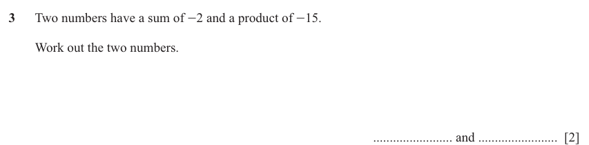 IGCSE 0580 Jun 2025 Paper 11 Question 3 — Use directed numbers (non calculator) (Core, 2 marks)