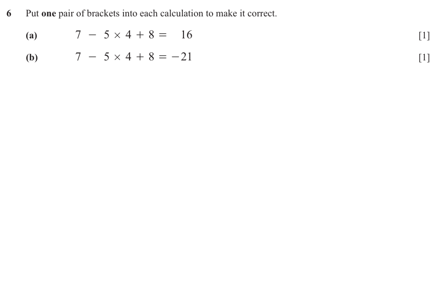 IGCSE Mathematics 0580 May/June 2025 Paper 11 Question 6 – Numbers, The four rules, 2 marks