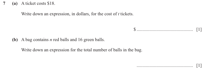 IGCSE Mathematics 0580 May/June 2025 Paper 11 Question 7 – Algebra, Basic algebra, 2 marks