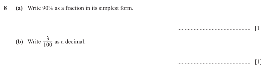 IGCSE Mathematics 0580 May/June 2025 Paper 11 Question 8 – Numbers, Fractions, decimals and percentages, 2 marks