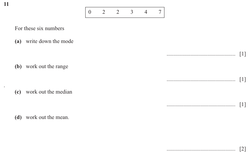 IGCSE 0580 Jun 2025 Paper 12 Question 11 — Averages (discrete data) (Core, 5 marks)