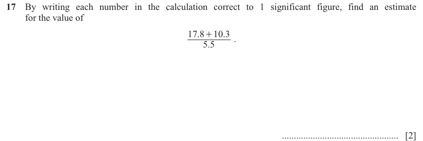 IGCSE 0580 Jun 2025 Paper 12 Question 17 — Estimation (Core, 2 marks)
