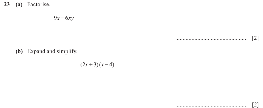 IGCSE 0580 Jun 2025 Paper 12 Question 23 — Factorization (Core, 4 marks)