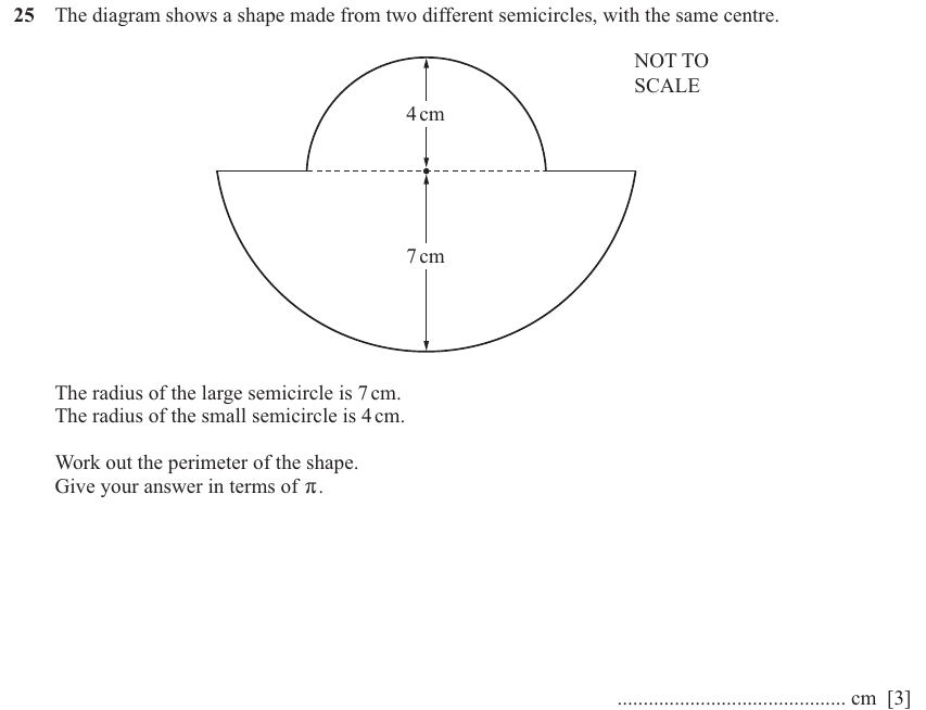 IGCSE Mathematics 0580 May/June 2025 Paper 12 Question 25 – Mensuration, Perimeter, Area and Volume, 3 marks