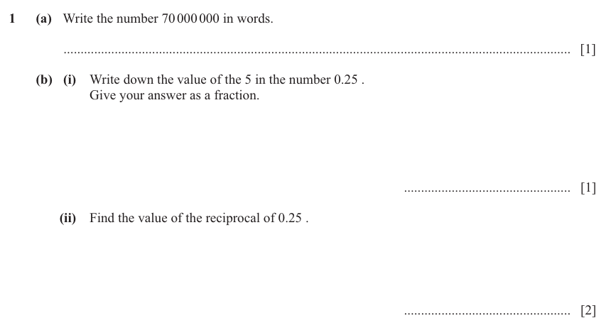 IGCSE Mathematics 0580 May/June 2025 Paper 13 Question 1 – Numbers, The four rules, 4 marks