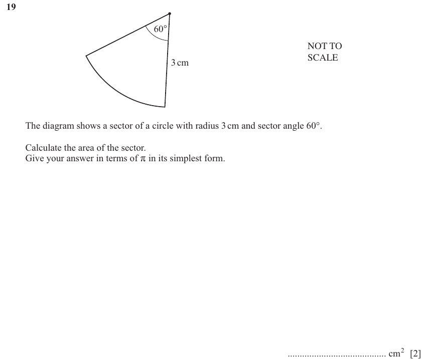 IGCSE Mathematics 0580 May/June 2025 Paper 13 Question 19 – Mensuration, Perimeter, Area and Volume, 2 marks
