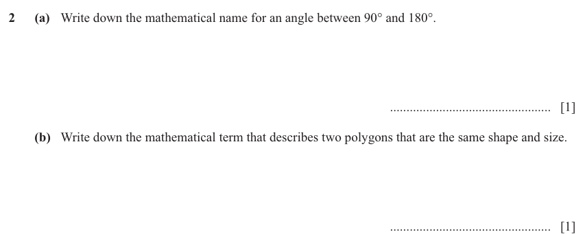 IGCSE Mathematics 0580 May/June 2025 Paper 13 Question 2 – Geometry, Geometrical terms and vocabulary, 2 marks