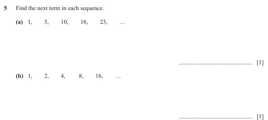 IGCSE Mathematics 0580 May/June 2025 Paper 13 Question 5 – Algebra, Sequences, 2 marks