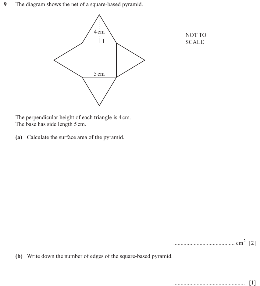 IGCSE Mathematics 0580 May/June 2025 Paper 13 Question 9 – Mensuration, Perimeter, Area and Volume, 3 marks
