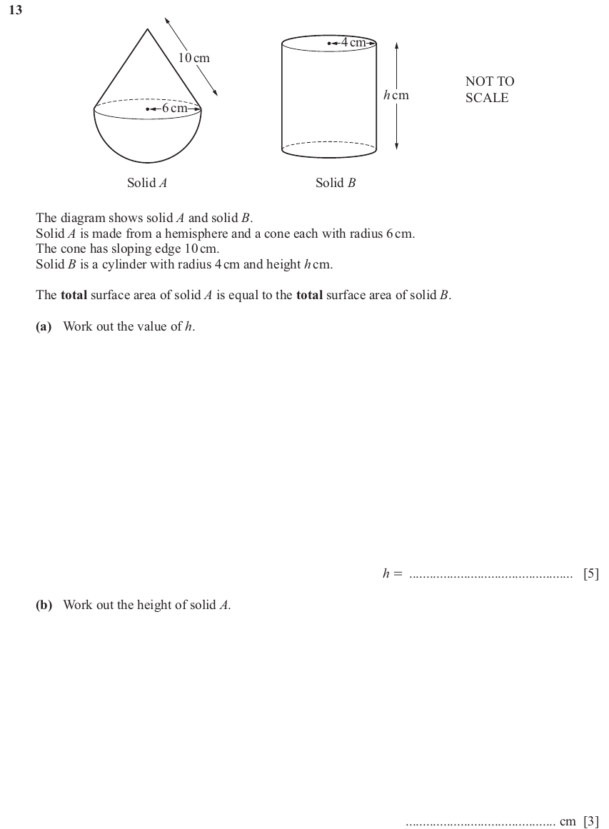 IGCSE 0580 Jun 2025 Paper 21 Question 13 — Perimeter, Area and Volume (Extended, 8 marks)