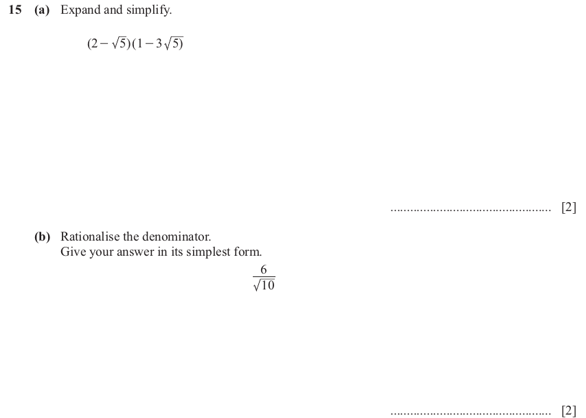 IGCSE Mathematics 0580 May/June 2025 Paper 21 Question 15 – Algebra, Basic algebra, 4 marks