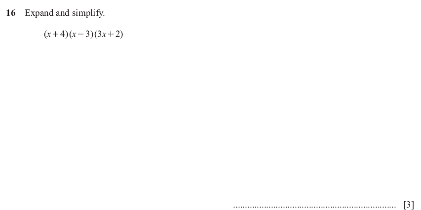 IGCSE Mathematics 0580 May/June 2025 Paper 21 Question 16 – Algebra, Basic algebra, 3 marks