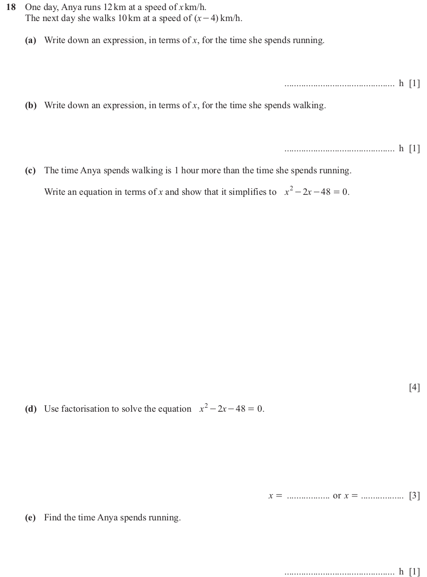 IGCSE 0580 Jun 2025 Paper 21 Question 18 — Basic algebra (Extended, 10 marks)