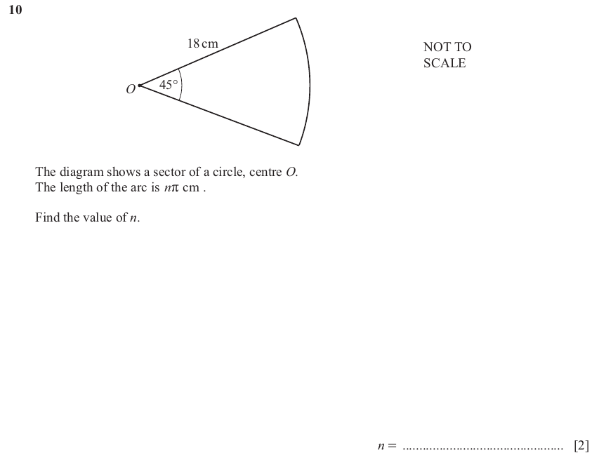 IGCSE Mathematics 0580 May/June 2025 Paper 22 Question 10 – Mensuration, Perimeter, Area and Volume, 2 marks