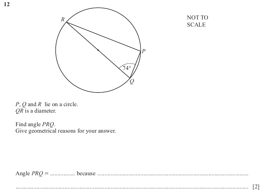 IGCSE Mathematics 0580 May/June 2025 Paper 22 Question 12 – Geometry, Angles using geometrical properties, 2 marks