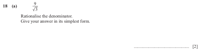 IGCSE 0580 Jun 2025 Paper 22 Question 18 — Surds (Extended, 4 marks)