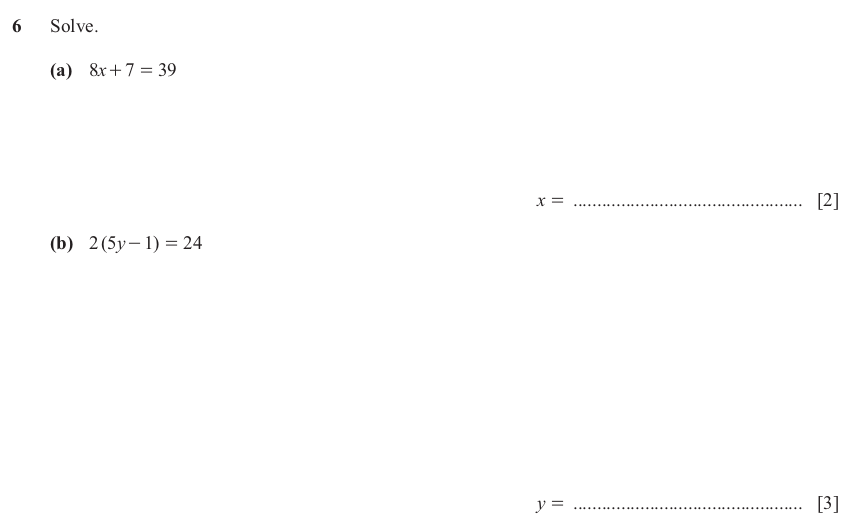 IGCSE Mathematics 0580 May/June 2025 Paper 22 Question 6 – Algebra, Basic algebra, 5 marks