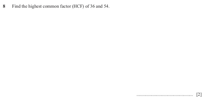 IGCSE Mathematics 0580 May/June 2025 Paper 22 Question 8 – Numbers, The four rules, 2 marks