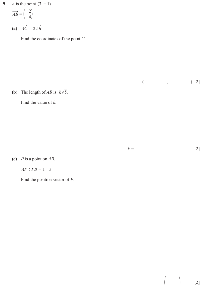 IGCSE 0580 Jun 2025 Paper 22 Question 9 — Vectors (basic) (Extended, 6 marks)