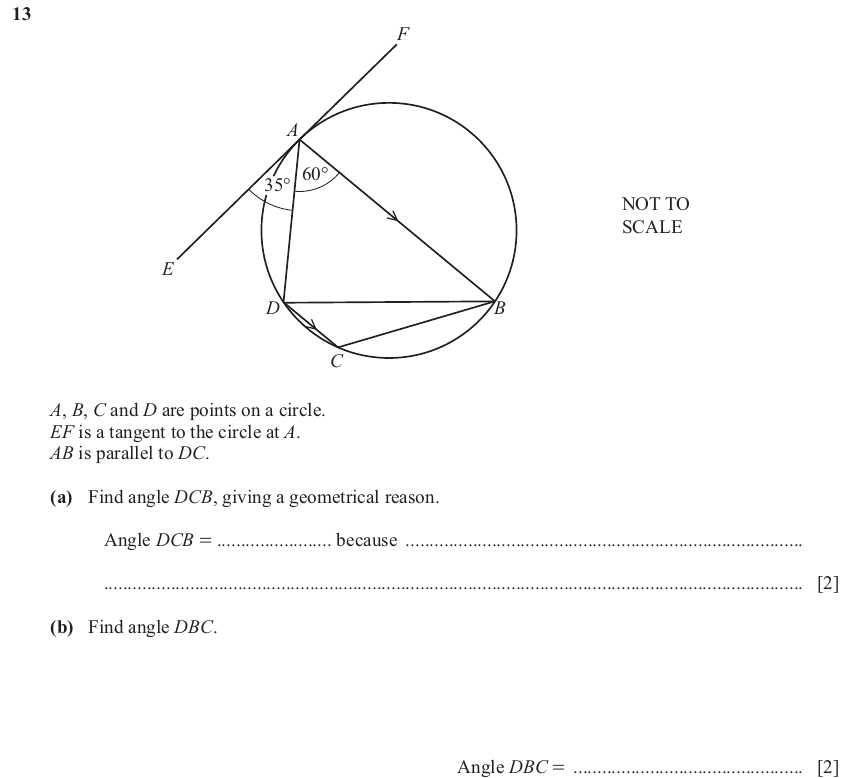 IGCSE Mathematics 0580 May/June 2025 Paper 23 Question 13 – Geometry, Angles using geometrical properties, 4 marks