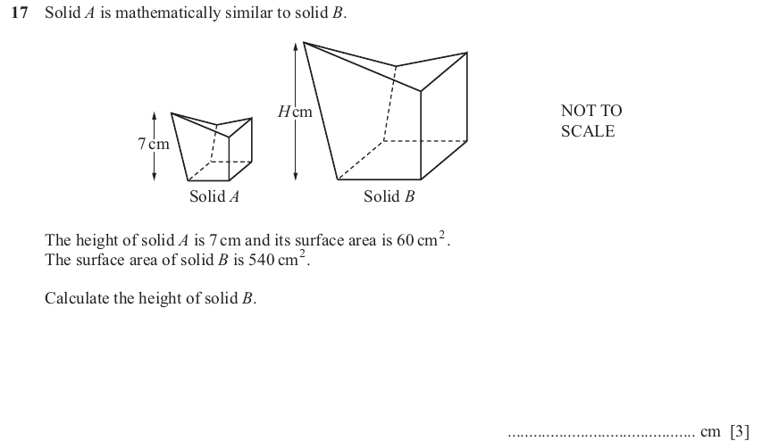 IGCSE Mathematics 0580 May/June 2025 Paper 23 Question 17 – Mensuration, Perimeter, Area and Volume, 3 marks