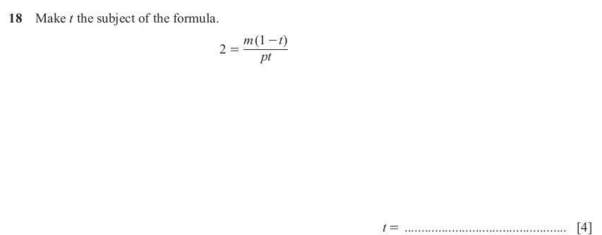 IGCSE Mathematics 0580 May/June 2025 Paper 23 Question 18 – Algebra, Basic algebra, 4 marks