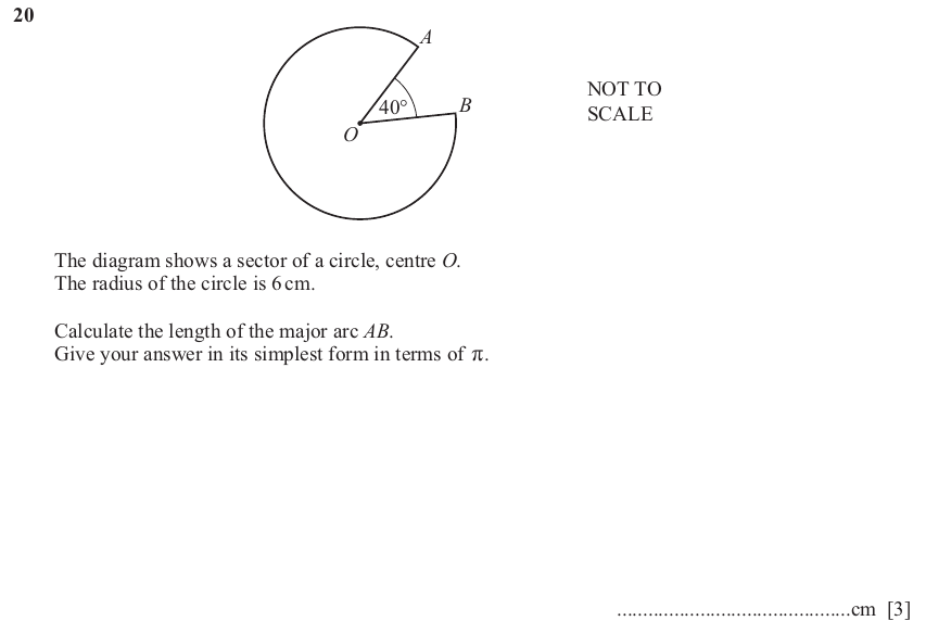IGCSE Mathematics 0580 May/June 2025 Paper 23 Question 20 – Mensuration, Perimeter, Area and Volume, 3 marks