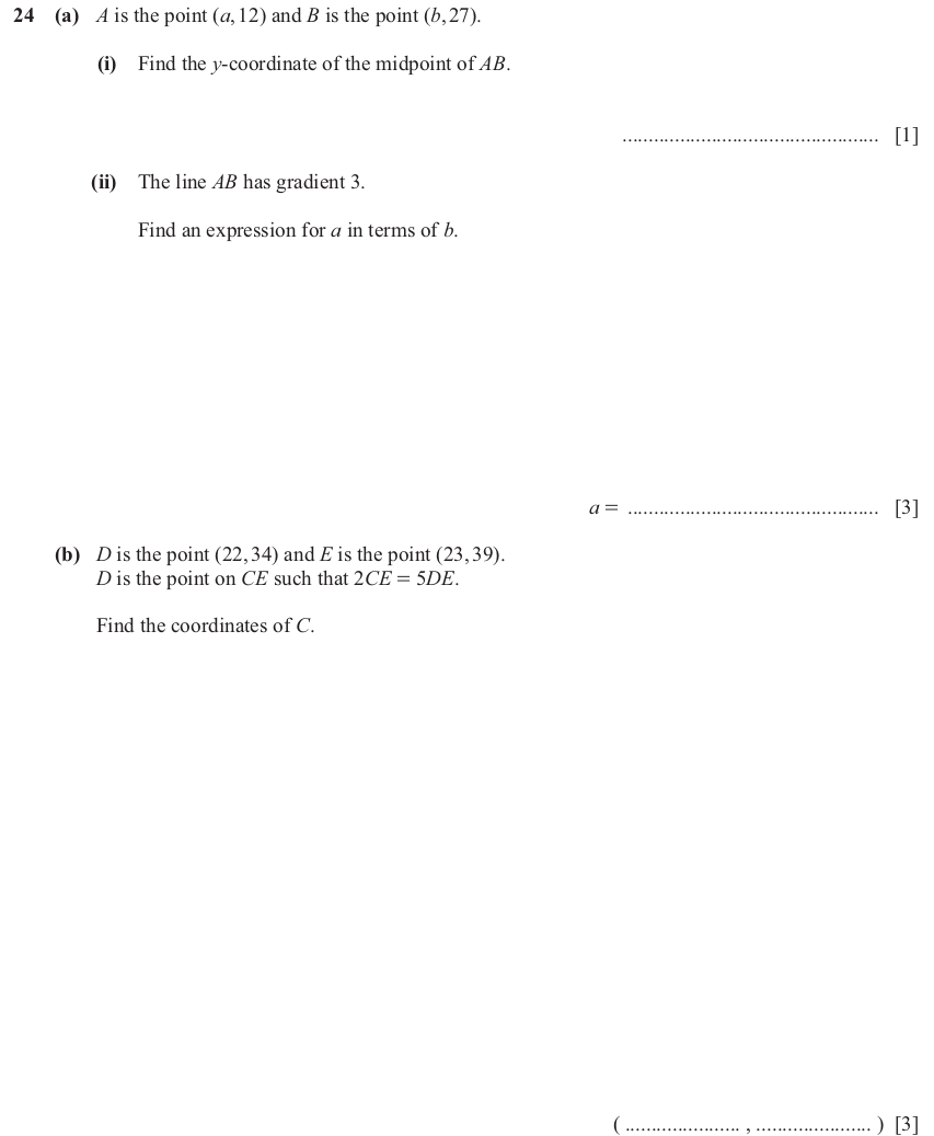 IGCSE 0580 Jun 2025 Paper 23 Question 24 — Length and midpoint (Extended, 7 marks)