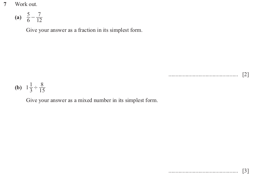 IGCSE 0580 Jun 2025 Paper 23 Question 7 — Operations with fractions (non calculator) (Extended, 5 marks)